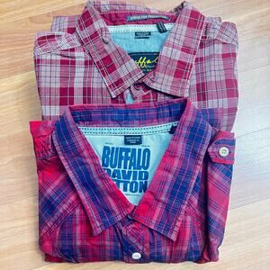 David Bitton By Buffalo Men Red Plaid Western Button Up Shirt Size XL Lot of 2